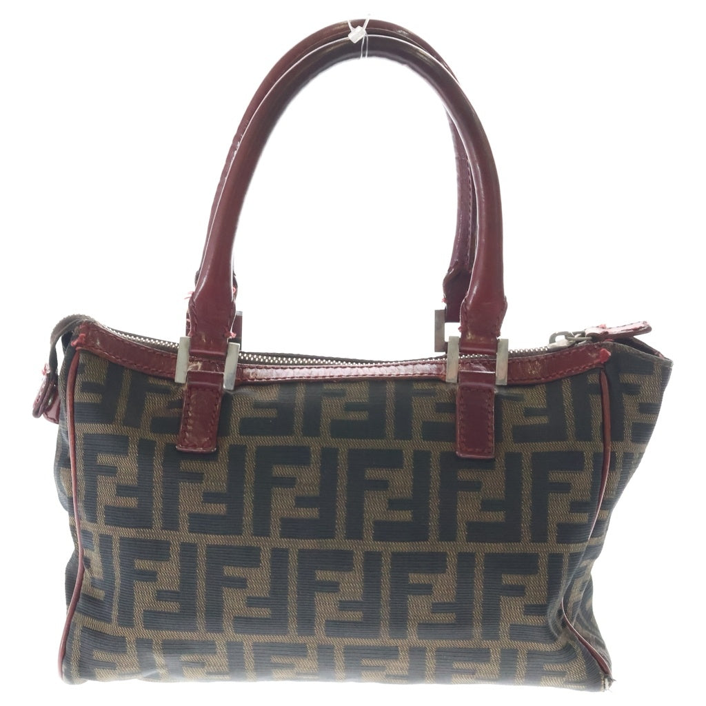 FENDI(フェンディ) FF ズッカ柄 レザー切り替え ダブルポケット ハンドバック レッド/ブラウン レディース