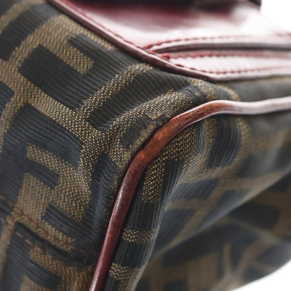 FENDI(フェンディ) FF ズッカ柄 レザー切り替え ダブルポケット ハンドバック レッド/ブラウン レディース