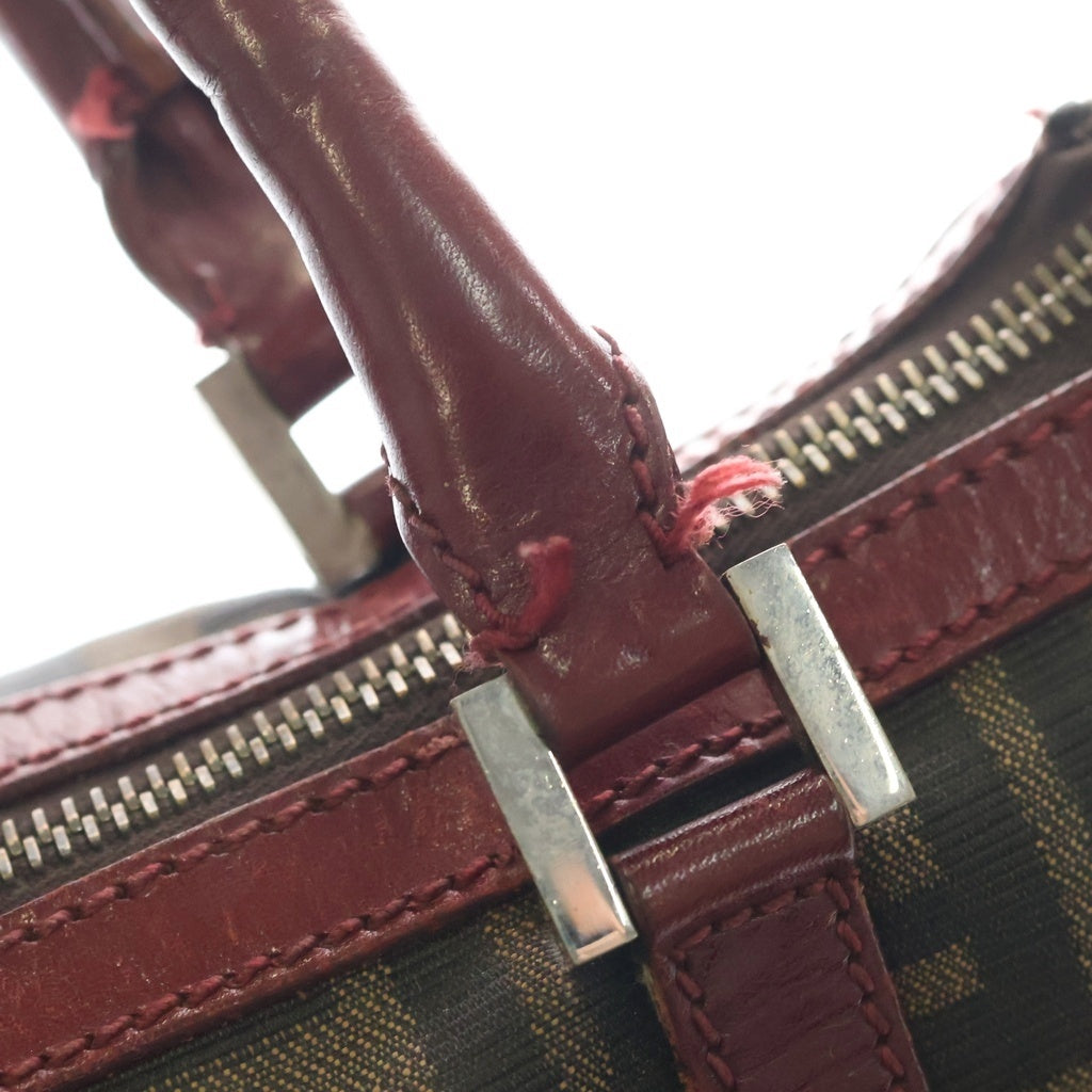 FENDI(フェンディ) FF ズッカ柄 レザー切り替え ダブルポケット ハンドバック レッド/ブラウン レディース