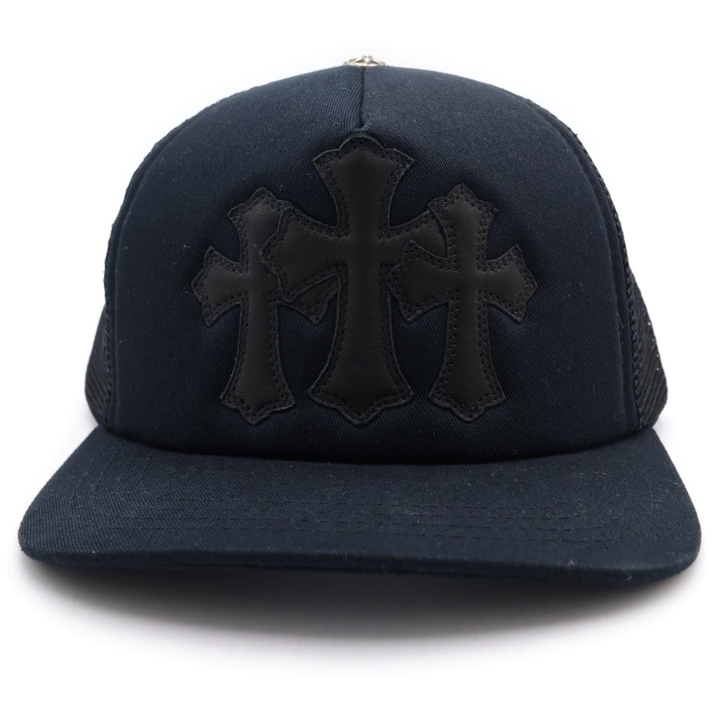 CHROME HEARTS(クロムハーツ) TRUCKER CAP トラッカーキャップ 3セメタリークロス レザーパッチ 帽子 ブラック