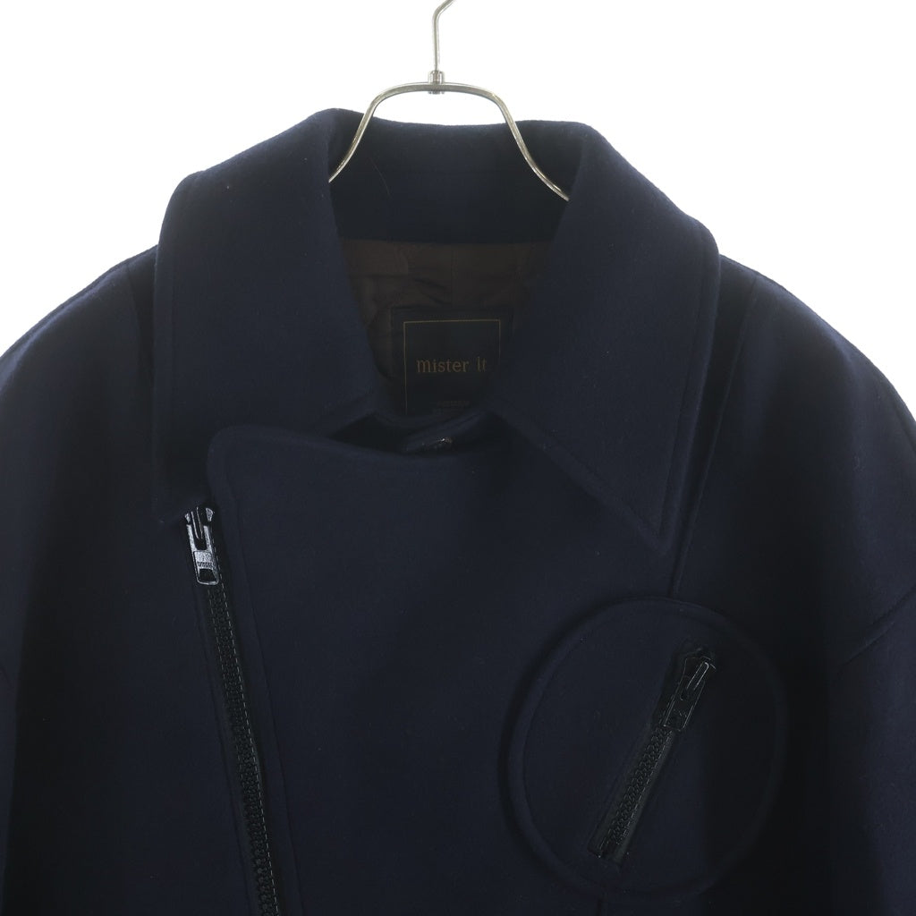 NO BRAND(ノーブランド) 【Mister it ミスターイット】メルトン ウール ライダース ジャケット コート ネイビー manu-23aw