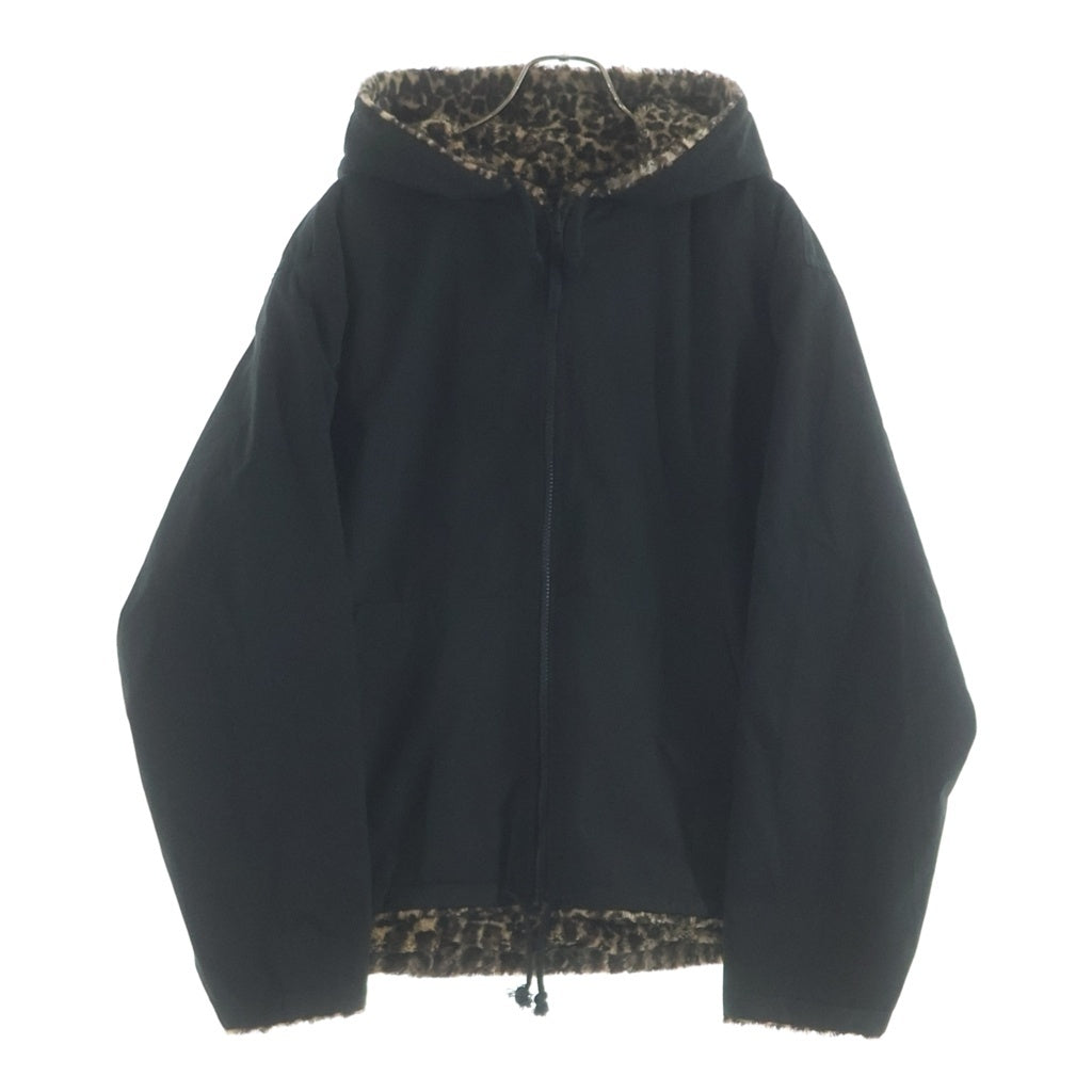 STUSSY(ステューシー) REVERSIBLE HOODED JACKET リバーシブル レオパード ジップアップ ジャケット フーディ ブルゾン ブラック/ベージュ 115919