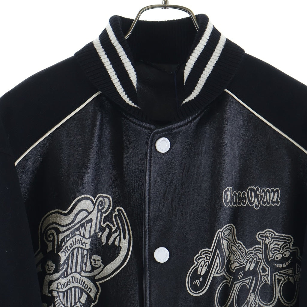 LOUIS VUITTON(ルイヴィトン) 23SS グラフィックプリント レザーバーシティジャケット スタジャン ブルゾン ブラック RM231M U35 HOL07E