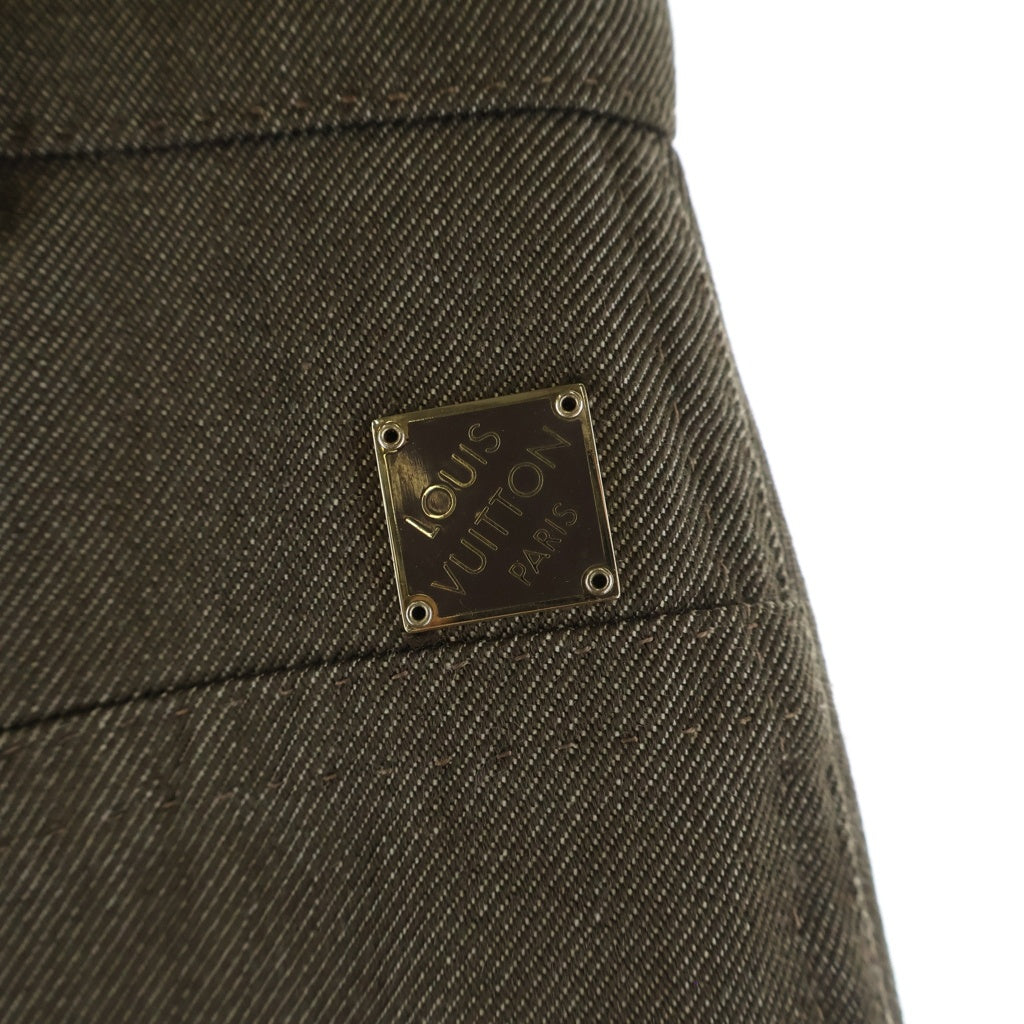 LOUIS VUITTON(ルイヴィトン) Logo Plate Wool Mix Skirt プレートロゴ ウール混 デニムスカート ベージュ レディース