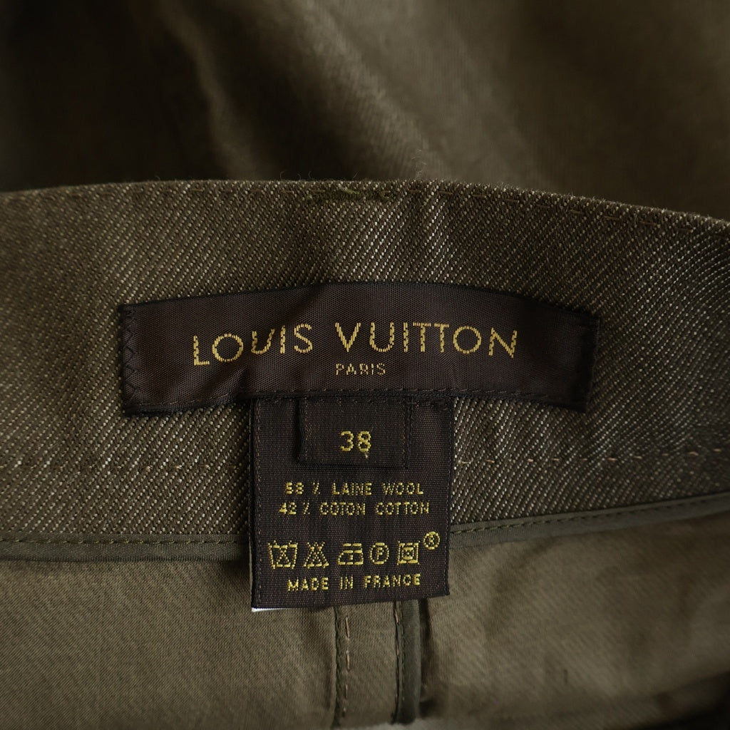 LOUIS VUITTON(ルイヴィトン) Logo Plate Wool Mix Skirt プレートロゴ ウール混 デニムスカート ベージュ レディース