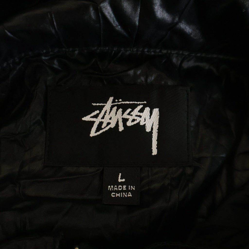 STUSSY(ステューシー) 24SS Beach Shell Wrinkled Nylon Jacket ビーチシェル シワ加工 フロントロゴプリント ナイロン ジップアップ フーデッド ジャケット ブラック
