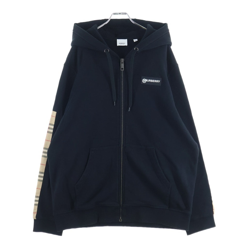 BURBERRY LONDON(バーバリーロンドン) 袖 ノバチェック 切り替え ロゴワッチ ジップアップ スウェット パーカー ブラック