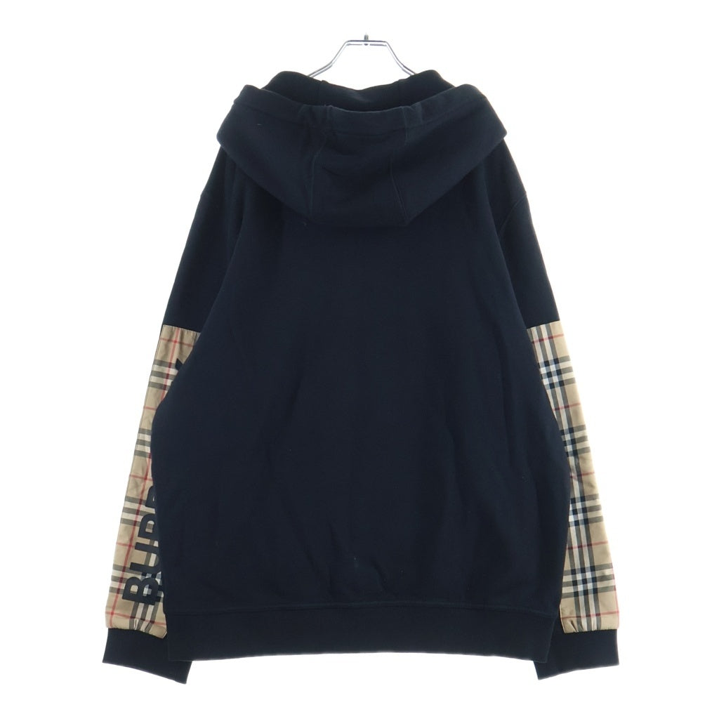 BURBERRY LONDON(バーバリーロンドン) 袖 ノバチェック 切り替え ロゴワッチ ジップアップ スウェット パーカー ブラック