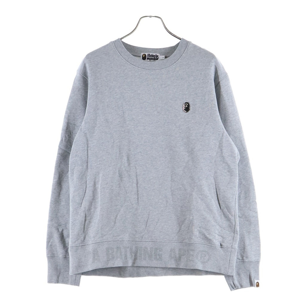 A BATHING APE(アベイシングエイプ) フロントメタルロゴプレート クルーネック スウェット トレーナー グレー