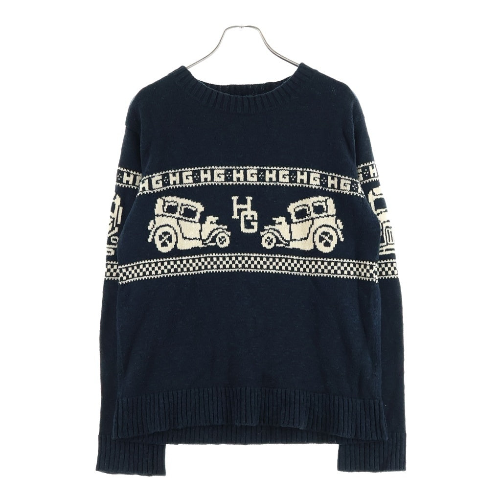 HYSTERIC GLAMOUR(ヒステリックグラマー) エスニック柄 クルーネック ニットセーター ネイビー