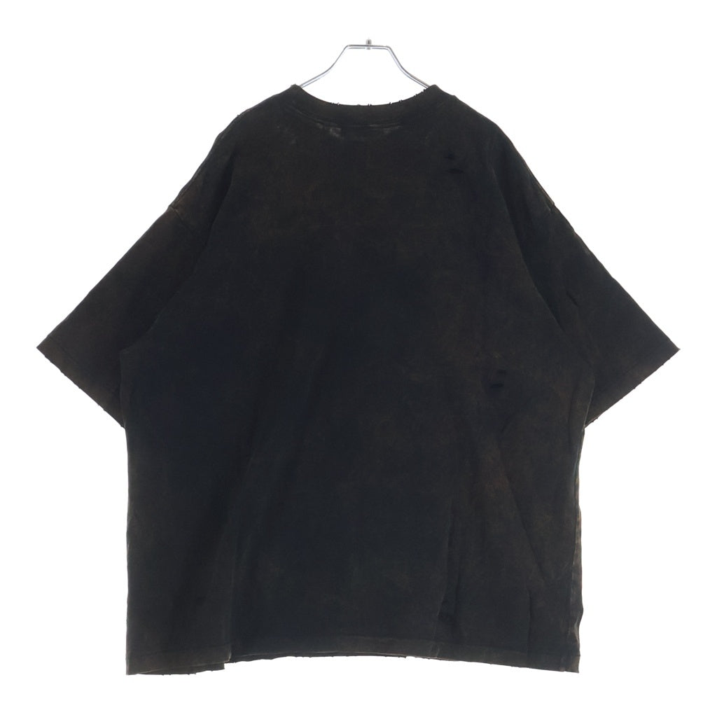 INTODUSK(イントゥダスク) 25SS SMOKET CHEMICAL WASH TEE ヴィンテージ フェード加工 フロントプリント 半袖Tシャツ カットソー ブラック