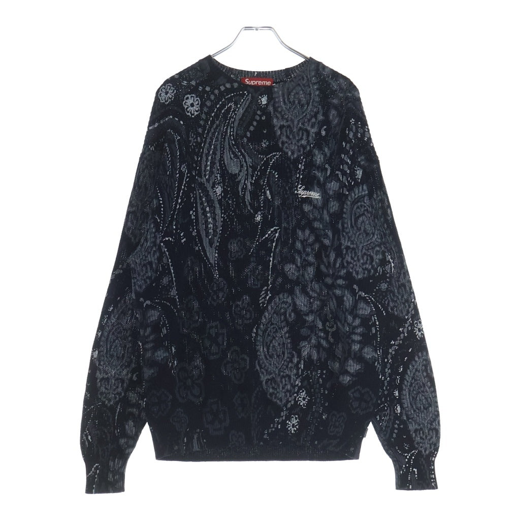 SUPREME(シュプリーム) 24SS Printed Paisley Sweater ペイズリープリント 総柄 フロントロゴ刺繍 コットンニット クルーネック セーター ブラック