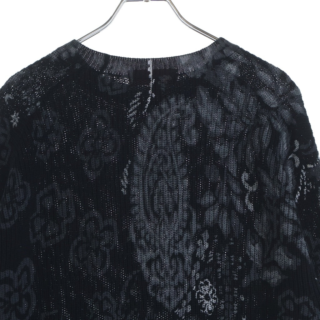 SUPREME(シュプリーム) 24SS Printed Paisley Sweater ペイズリープリント 総柄 フロントロゴ刺繍 コットンニット クルーネック セーター ブラック