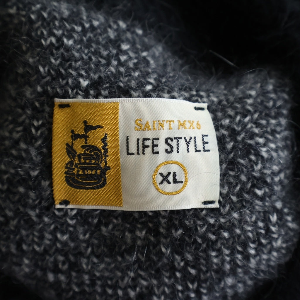 SAINT MICHAEL(セントマイケル) 23AW CREW NECK KNIT フロントロゴ クルーネックニット セーター ブラック SM-A23-0000-042