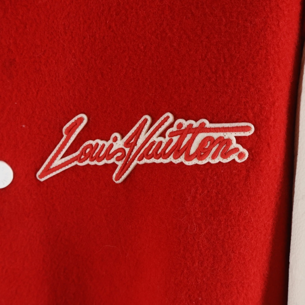 LOUIS VUITTON(ルイヴィトン) 23SS ×草間彌生 ウール レザー 切替 バーシティ スタジアムジャケット レッド/ホワイト RM231H MJY HOL31E