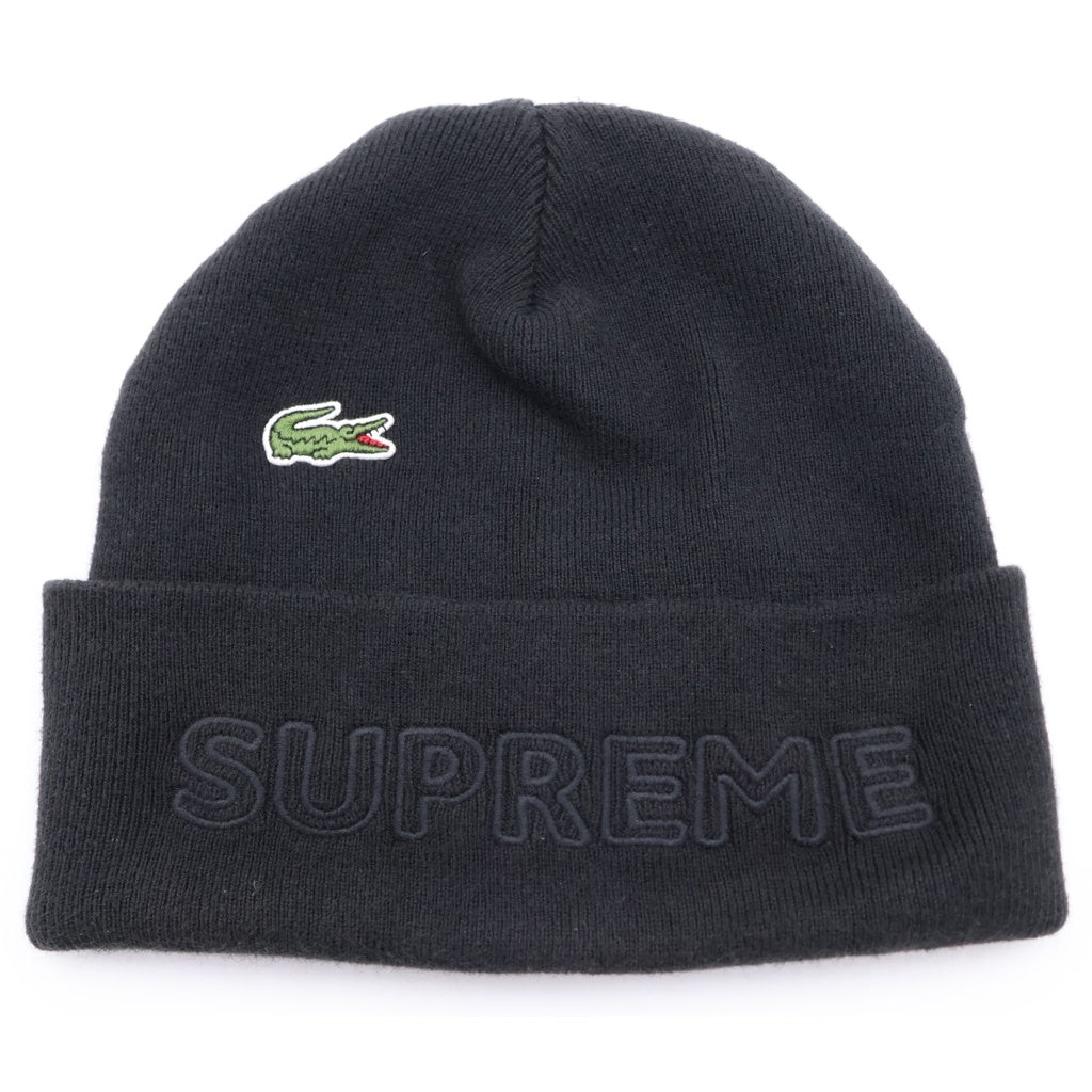 SUPREME(シュプリーム) 19AW ×LACOSTE Beanie ロゴ刺繍 ビーニー ニット帽 ブラック