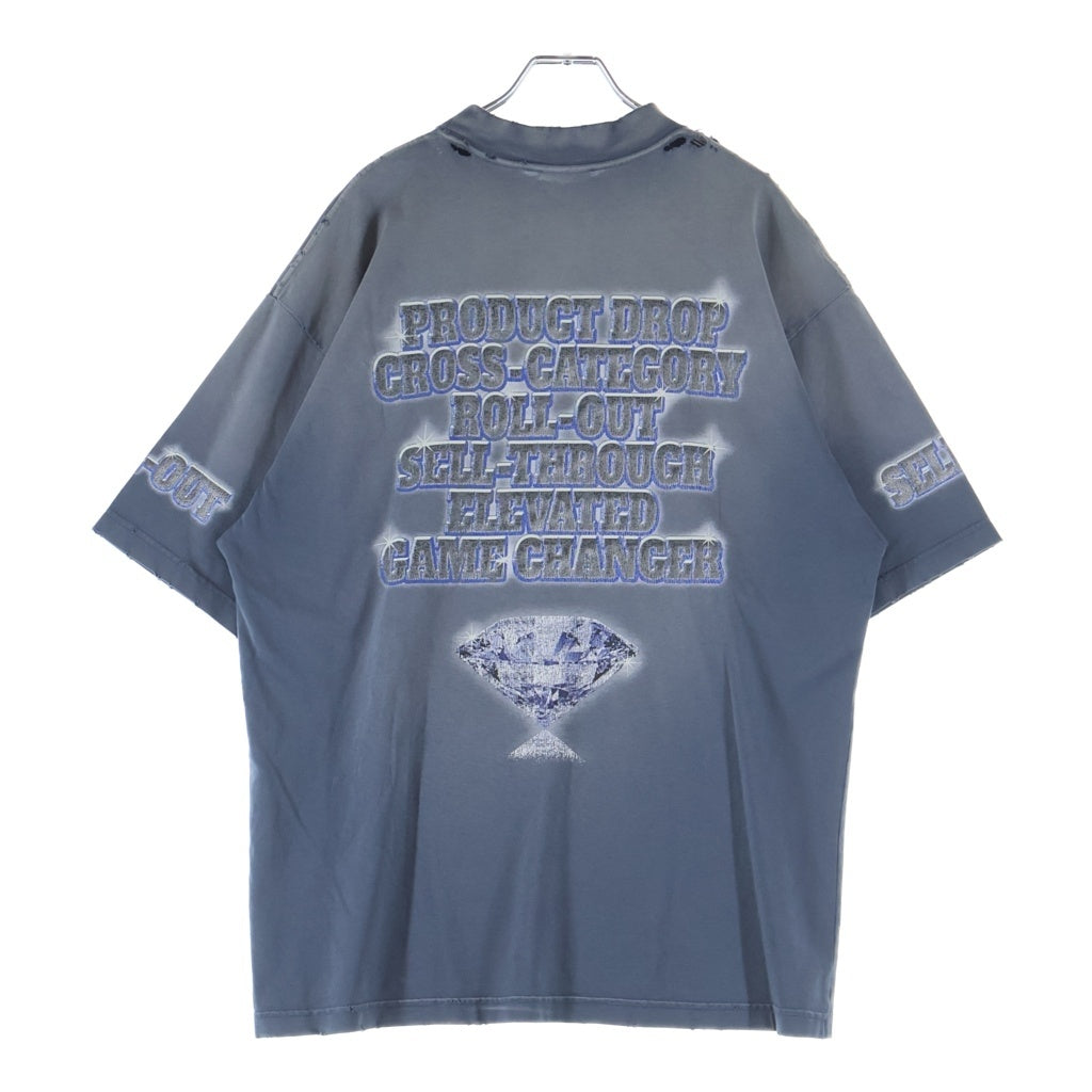 BALENCIAGA(バレンシアガ) 24SS SEE NOW BUY インサイドアウト ミディアムフィット ヴィンテージ加工 半袖Tシャツ カットソー ネイビー 764235 TQVE8
