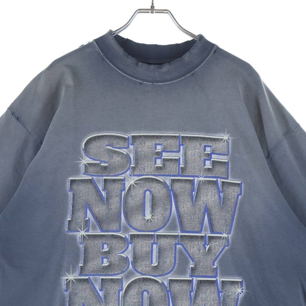 BALENCIAGA(バレンシアガ) 24SS SEE NOW BUY インサイドアウト ミディアムフィット ヴィンテージ加工 半袖Tシャツ カットソー ネイビー 764235 TQVE8
