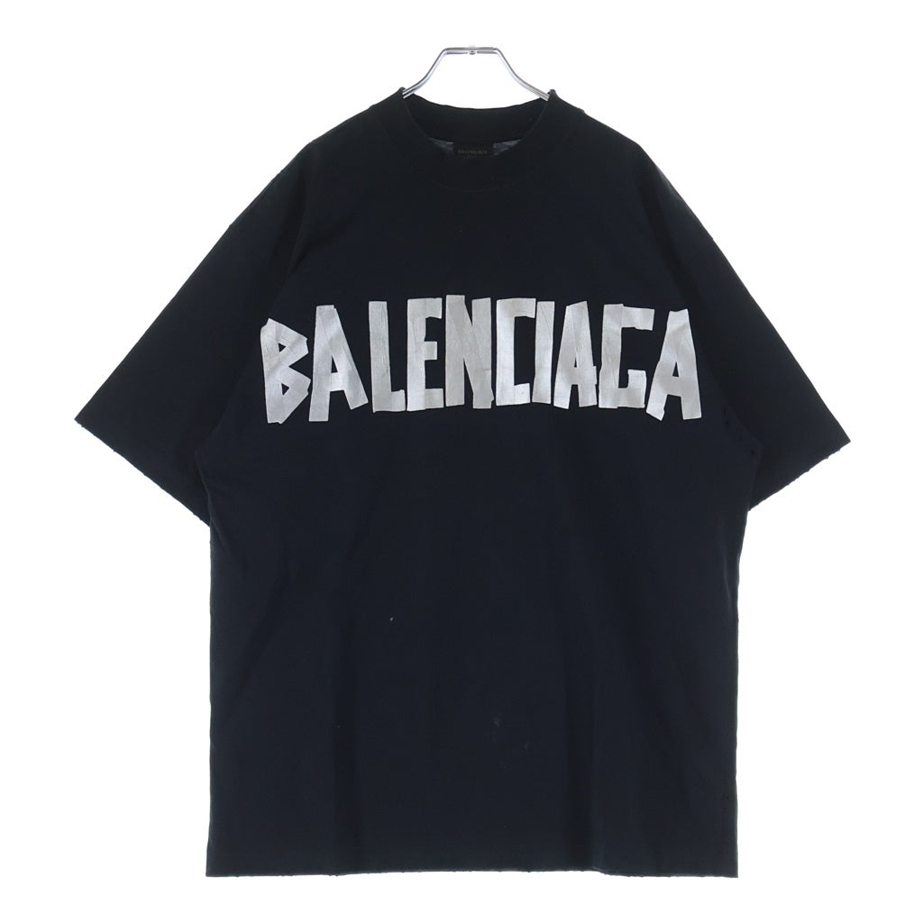 BALENCIAGA(バレンシアガ) Tape Medium Fit T-Shirt 両面テープロゴプリント ミディアムフット 半袖Tシャツ カットソー ブラック 739784 TQVQ8