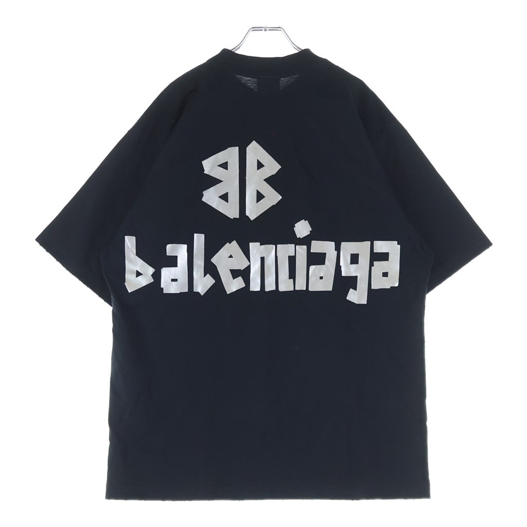 BALENCIAGA(バレンシアガ) Tape Medium Fit T-Shirt 両面テープロゴプリント ミディアムフット 半袖Tシャツ カットソー ブラック 739784 TQVQ8
