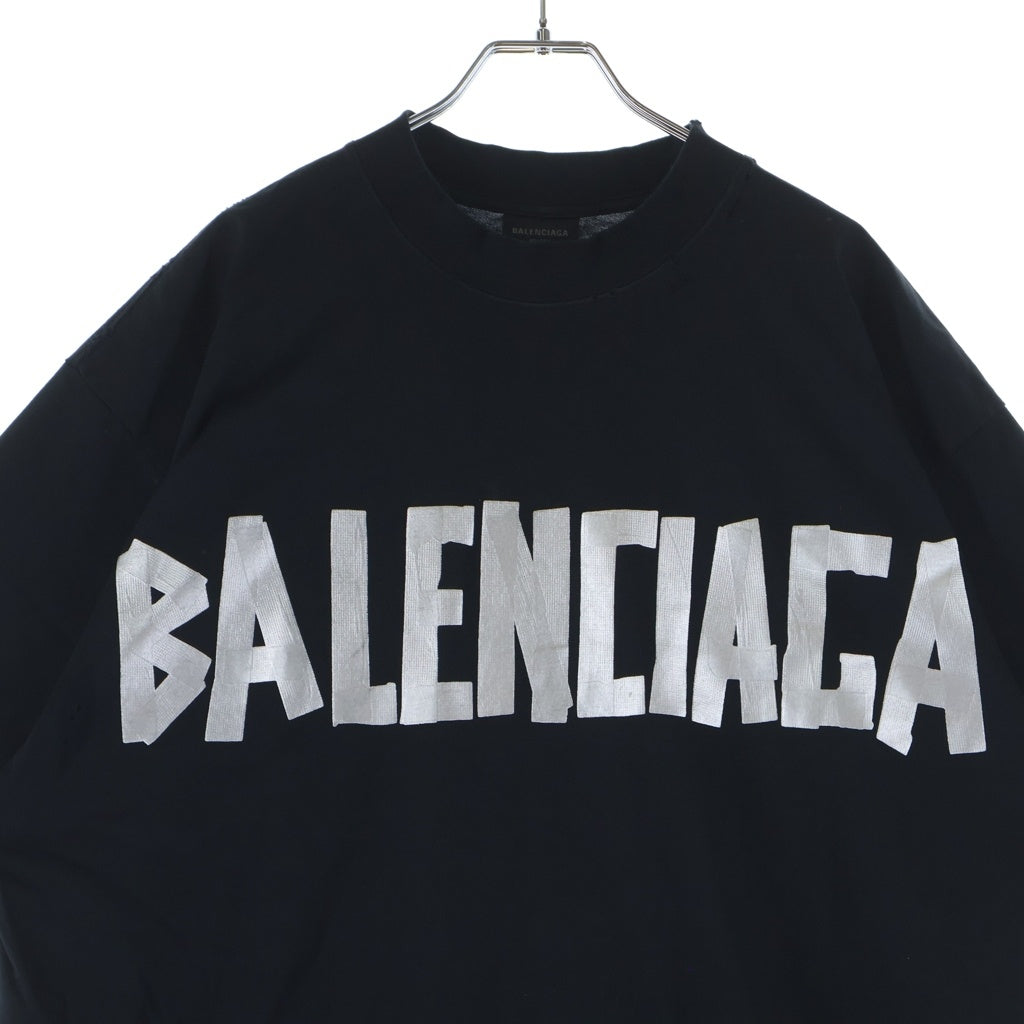 BALENCIAGA(バレンシアガ) Tape Medium Fit T-Shirt 両面テープロゴプリント ミディアムフット 半袖Tシャツ カットソー ブラック 739784 TQVQ8
