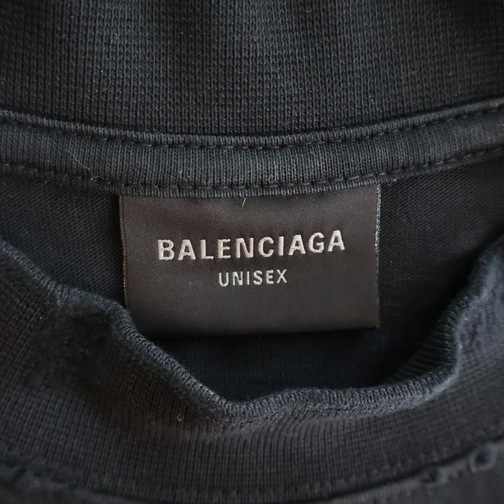 BALENCIAGA(バレンシアガ) Tape Medium Fit T-Shirt 両面テープロゴプリント ミディアムフット 半袖Tシャツ カットソー ブラック 739784 TQVQ8