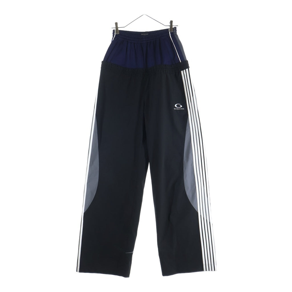 BALENCIAGA(バレンシアガ) 24AW CUT-UP TRACKSUIT PANTS ループスポーツロゴ カットアップ レイヤード トラックスーツ パンツ ブラック/ネイビー 808909 TR031