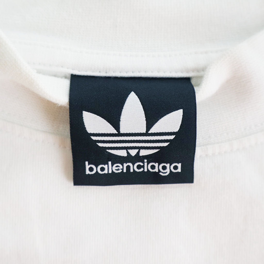 BALENCIAGA(バレンシアガ) 23SS ×adidas フロントロゴプリント サイドライン オーバーサイズ 半袖Tシャツ カットソー ホワイト 739101 TNVA6