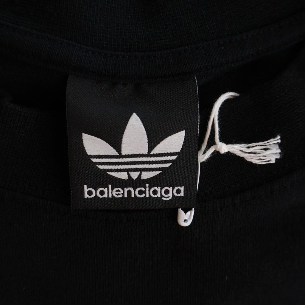 BALENCIAGA(バレンシアガ) 23SS ×adidas フロントロゴ刺繍 サイドライン コットン切替 半袖Tシャツ カットソー ブラック/レッド 712401 TNVA6