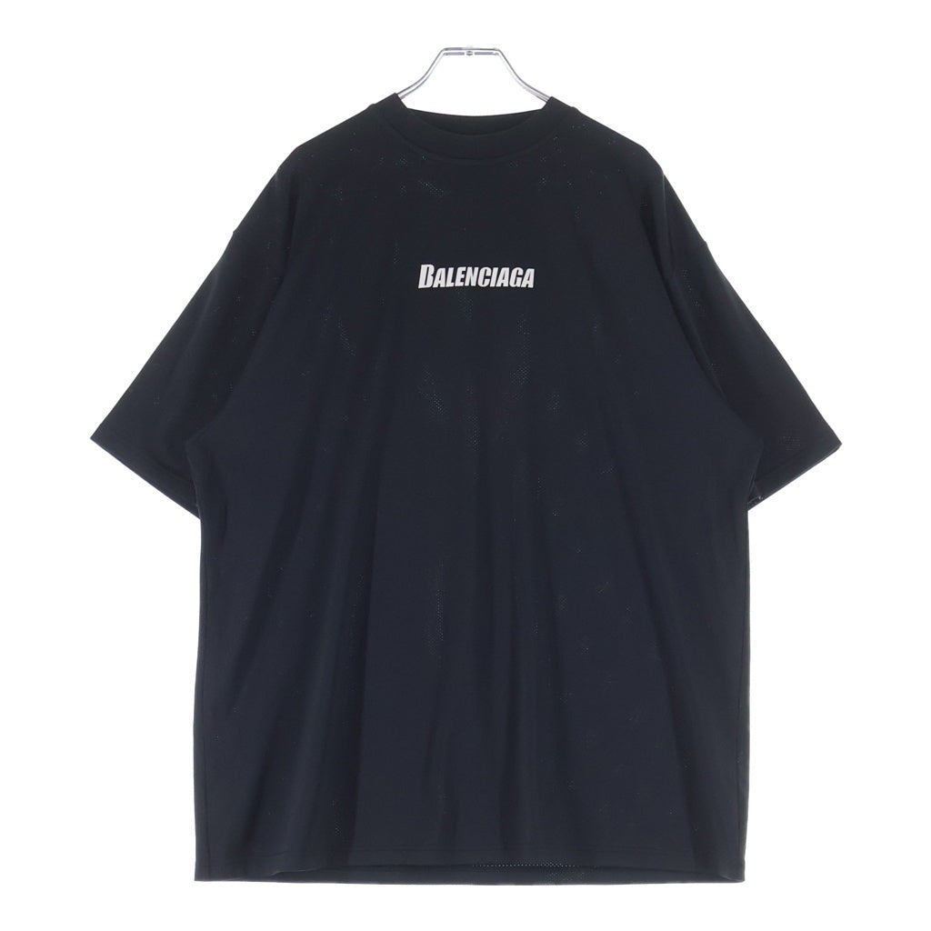 BALENCIAGA(バレンシアガ) フロントロゴプリント メッシュ 半袖Tシャツ カットソー ブラック