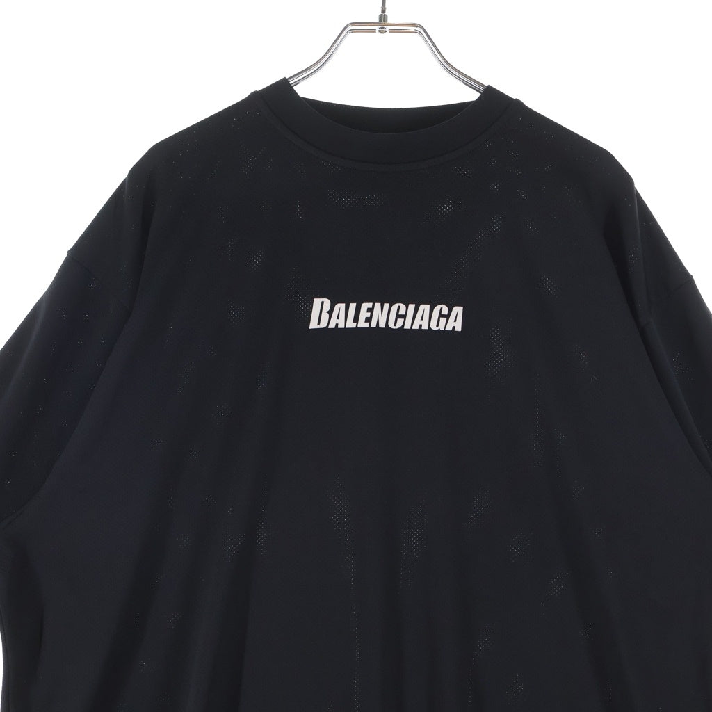 BALENCIAGA(バレンシアガ) フロントロゴプリント メッシュ 半袖Tシャツ カットソー ブラック