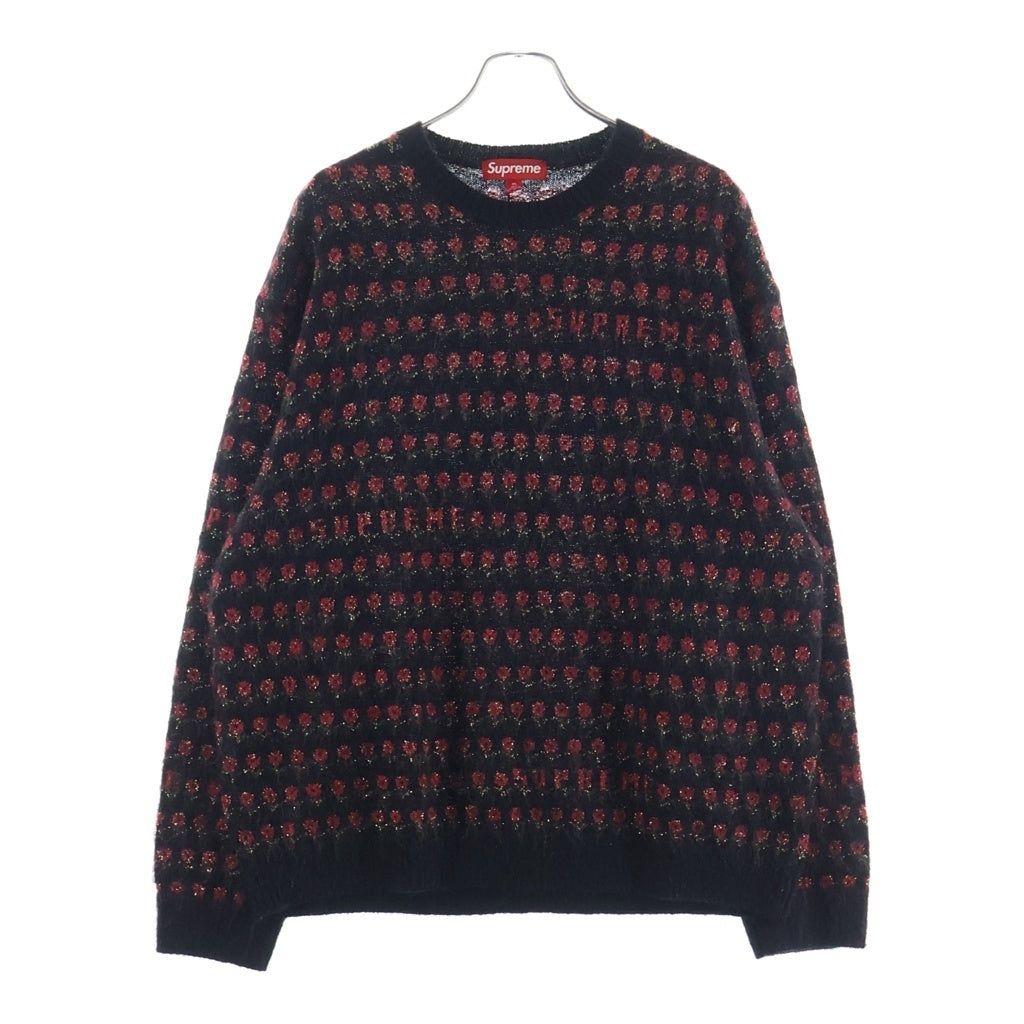 SUPREME(シュプリーム) 25AW Flowers Metallic Sweater フラワーズメタリック クルーネックニットセーター ブラック/レッド