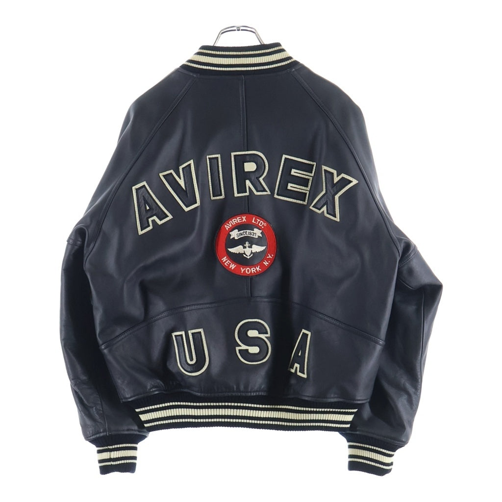 AVIREX(アヴィレックス) Arc Logo Varsity Jacket バックアーチロゴ 両面刺繍 レザーバーシティジャケット ブラック