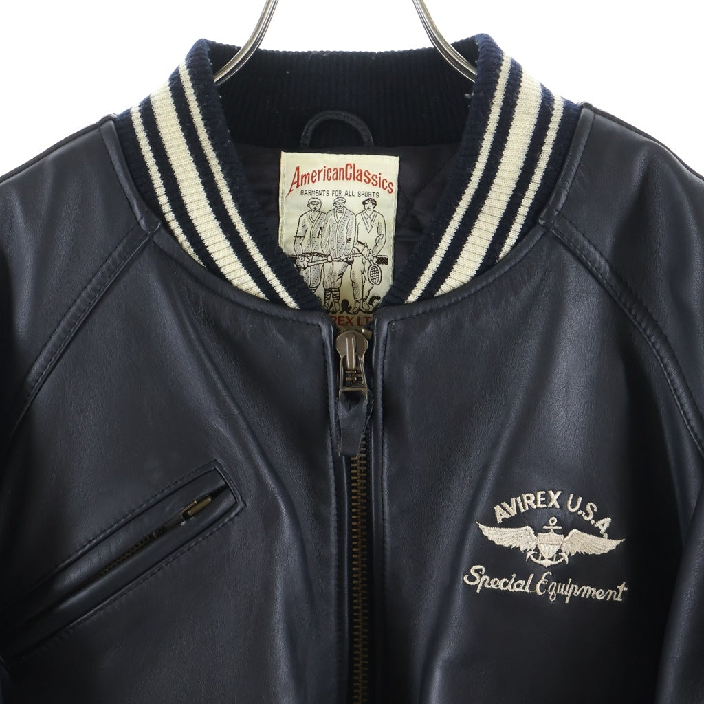 AVIREX(アヴィレックス) Arc Logo Varsity Jacket バックアーチロゴ 両面刺繍 レザーバーシティジャケット ブラック