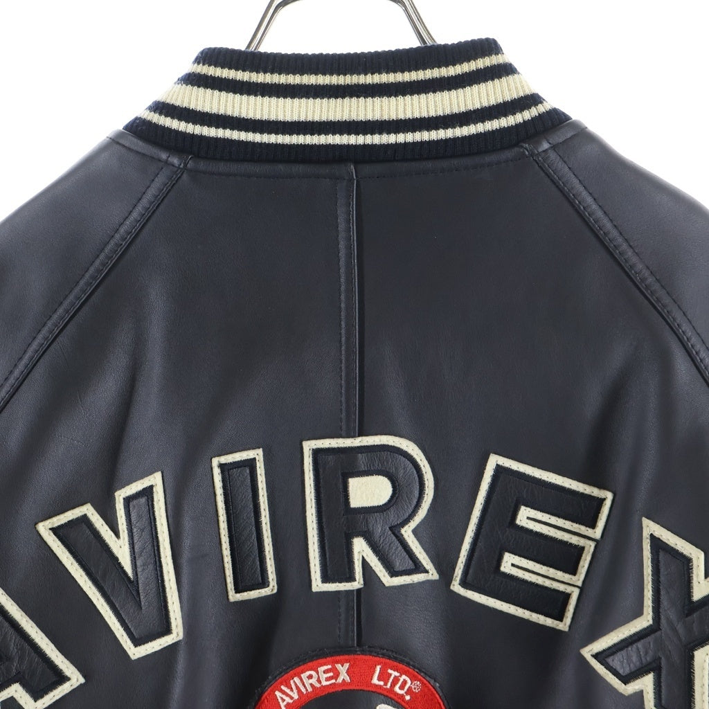 AVIREX(アヴィレックス) Arc Logo Varsity Jacket バックアーチロゴ 両面刺繍 レザーバーシティジャケット ブラック