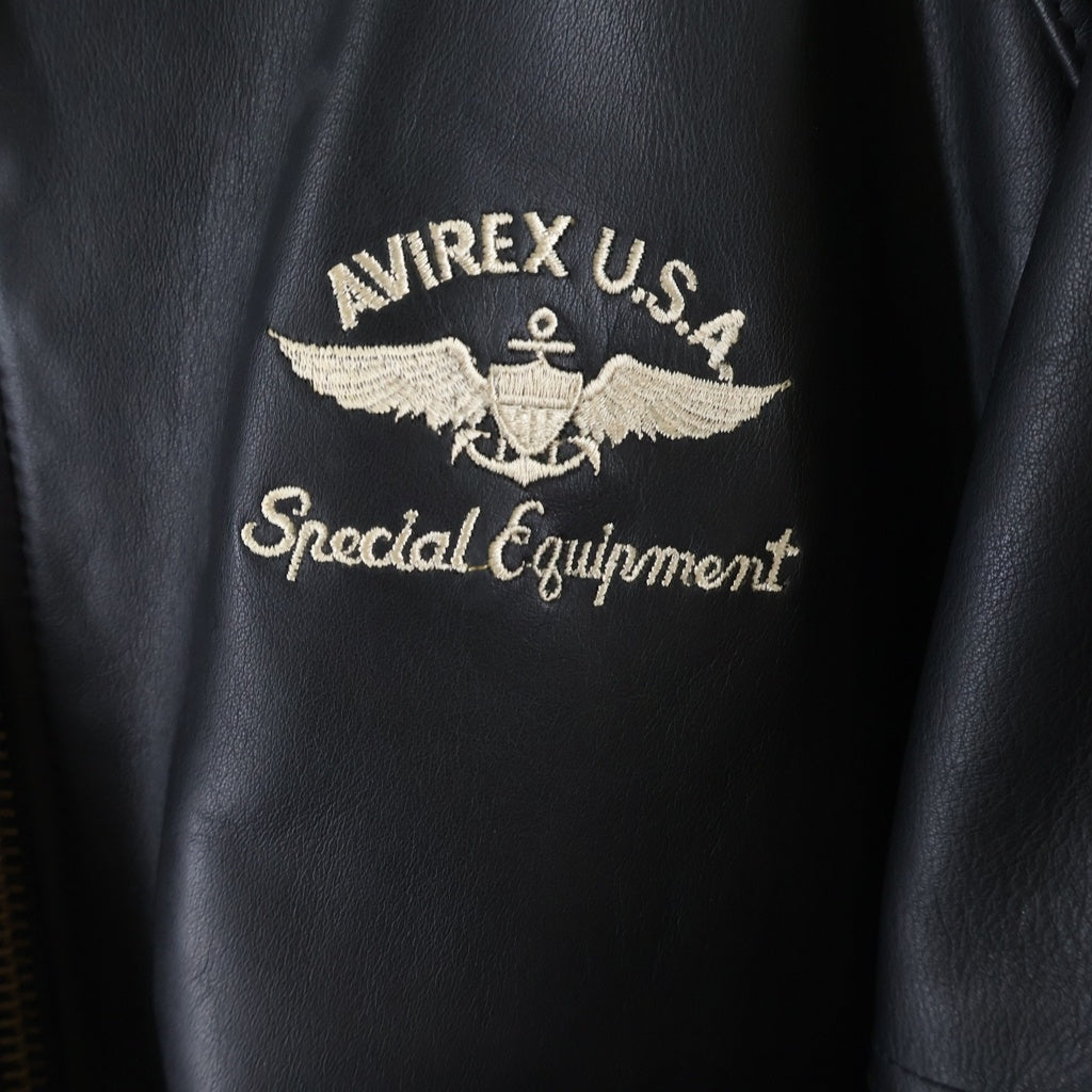 AVIREX(アヴィレックス) Arc Logo Varsity Jacket バックアーチロゴ 両面刺繍 レザーバーシティジャケット ブラック