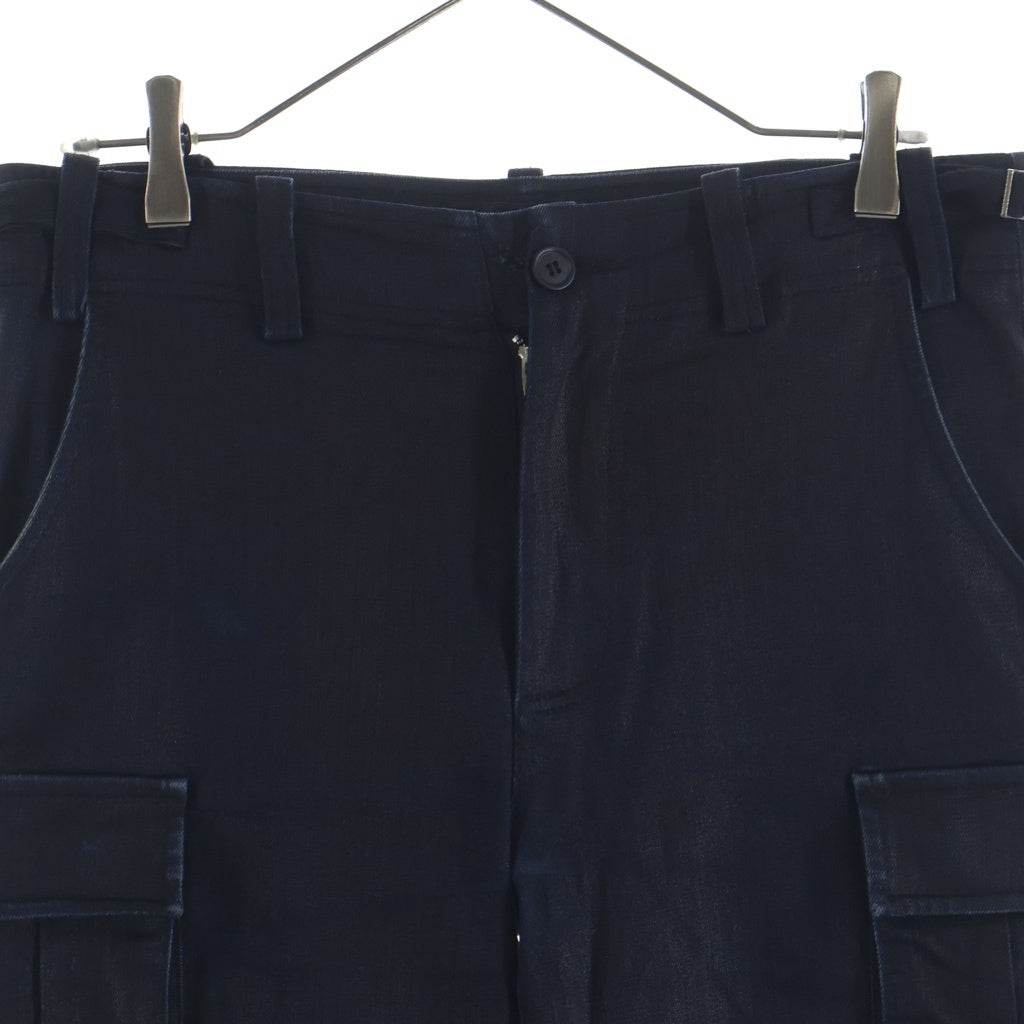 NO BRAND(ノーブランド) Untorn ワックス加工 サイドジップ カーゴパンツ ブラック