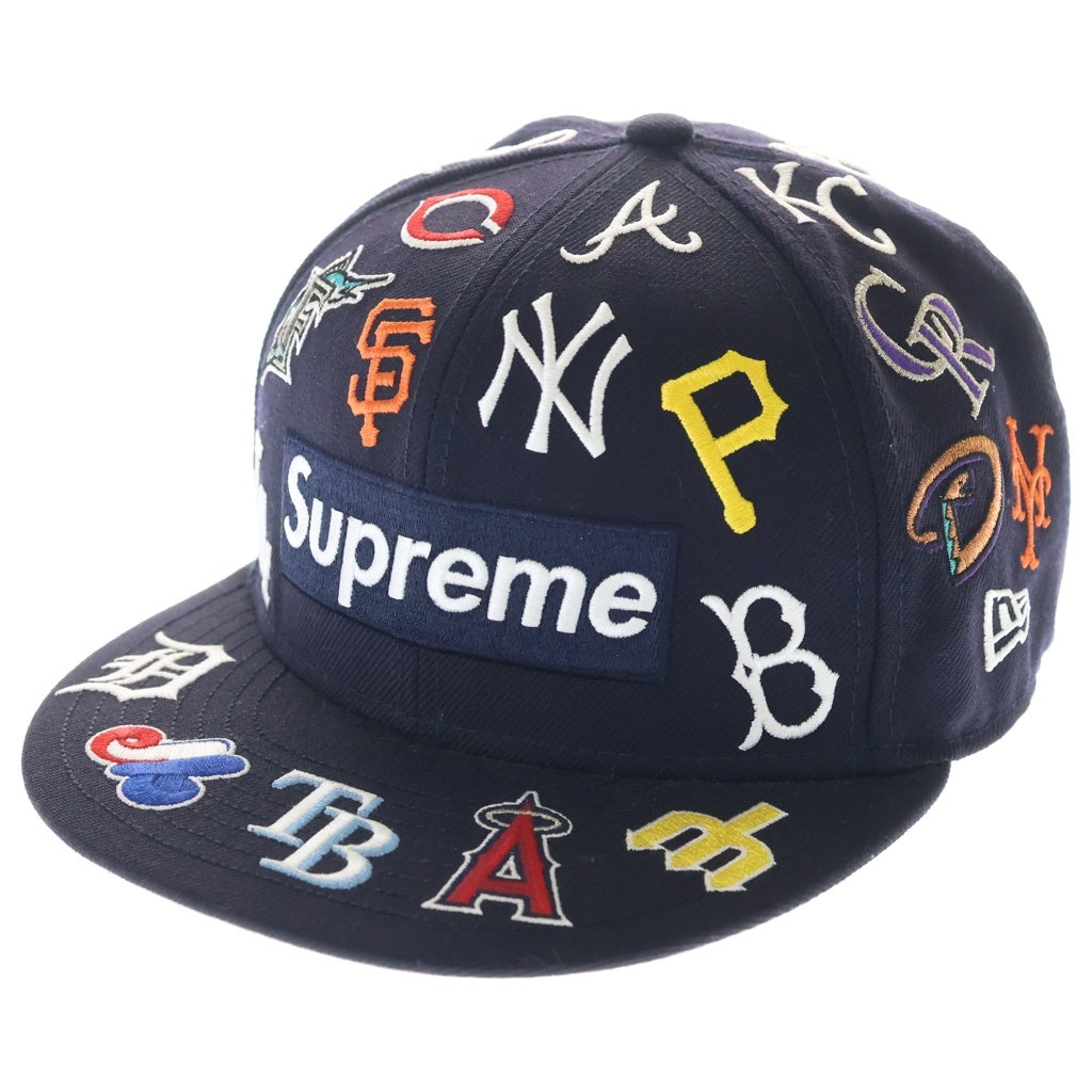 SUPREME(シュプリーム) ×MLB ×New Era Box Logo 59FIFTY ニューエラ チームロゴ総刺繍 ベースボールキャップ 帽子 ネイビー