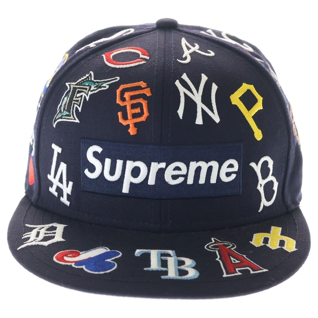 SUPREME(シュプリーム) ×MLB ×New Era Box Logo 59FIFTY ニューエラ チームロゴ総刺繍 ベースボールキャップ 帽子 ネイビー