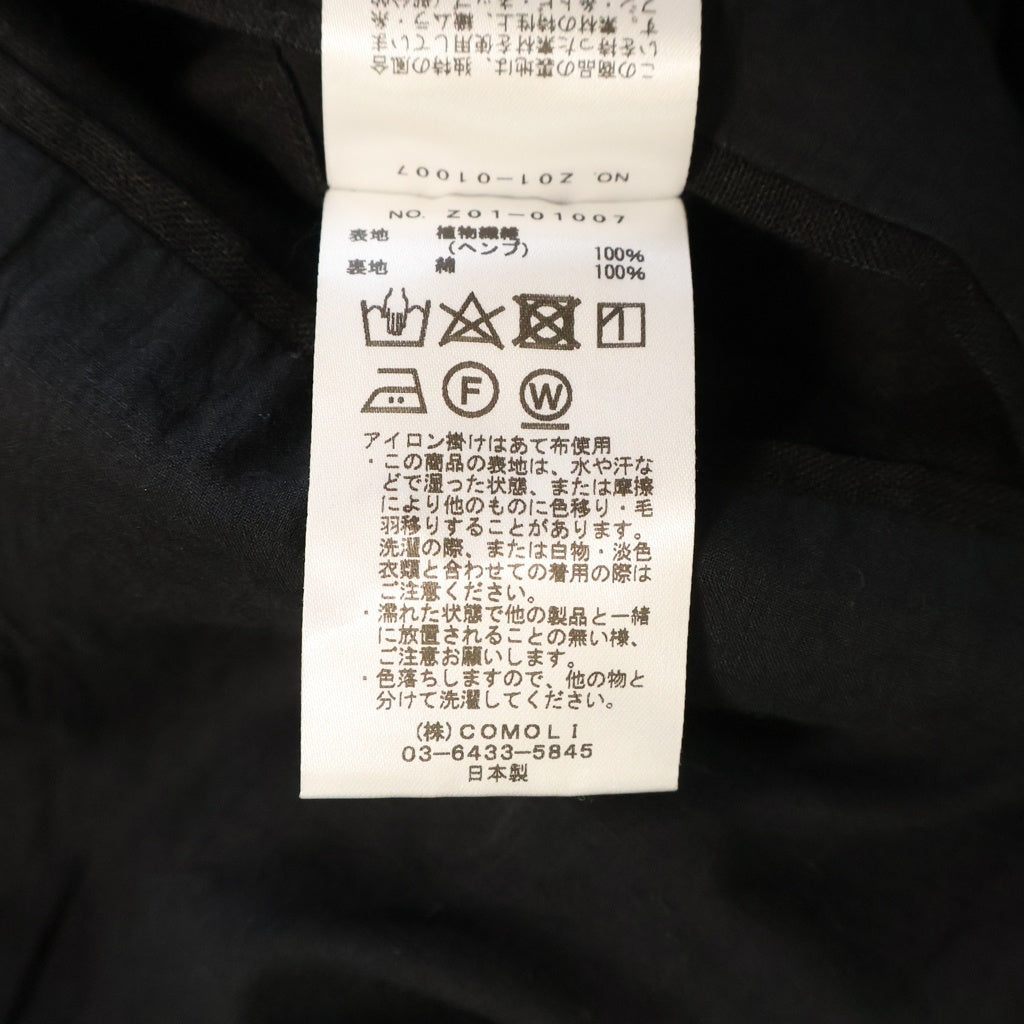 COMOLI(コモリ) 24SS CANAPA ZIP SHORT JACKET カナパ ジップアップ ショート丈 ジャケット ブラック Z01-01007
