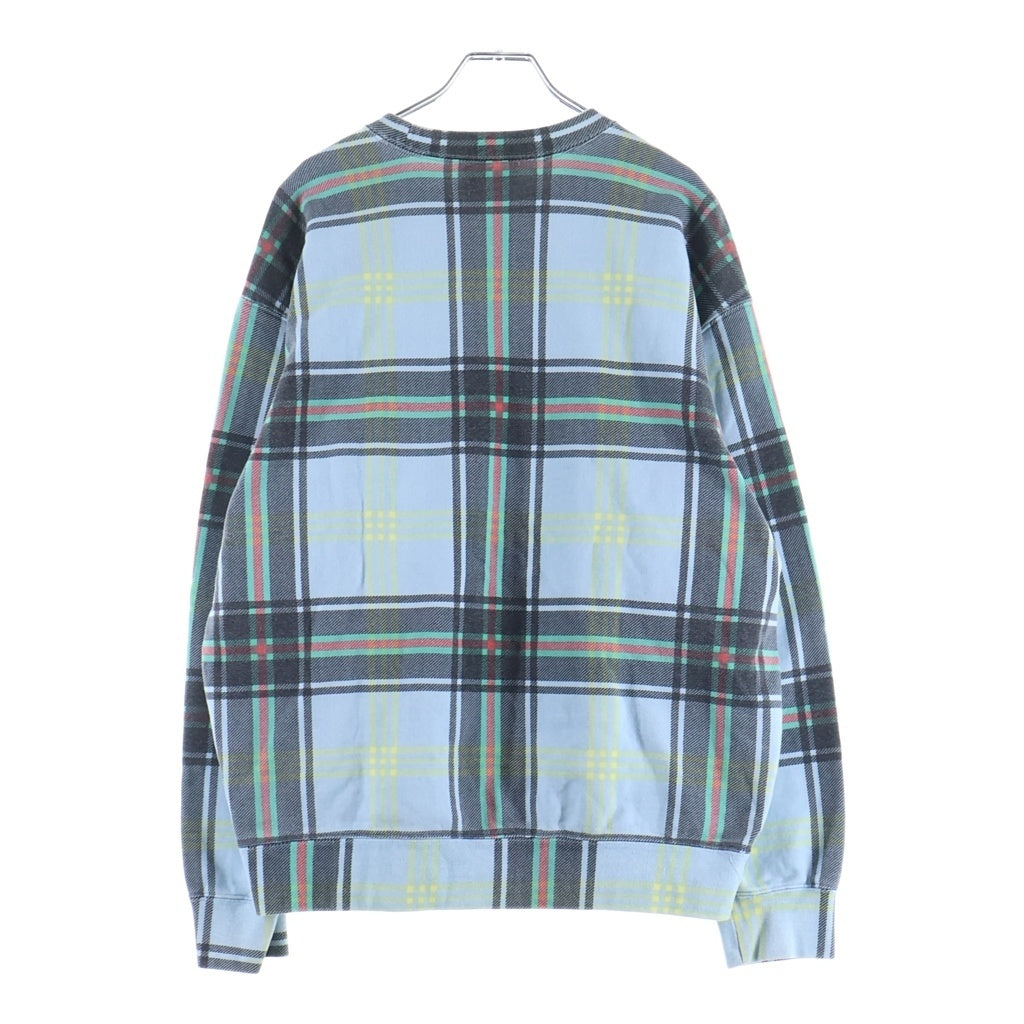 SUPREME(シュプリーム) 21SS Plaid Crewneck チェック総柄 フロントロゴ刺繍 クルーネック プルオーバースウェット トレーナー ライトブルー