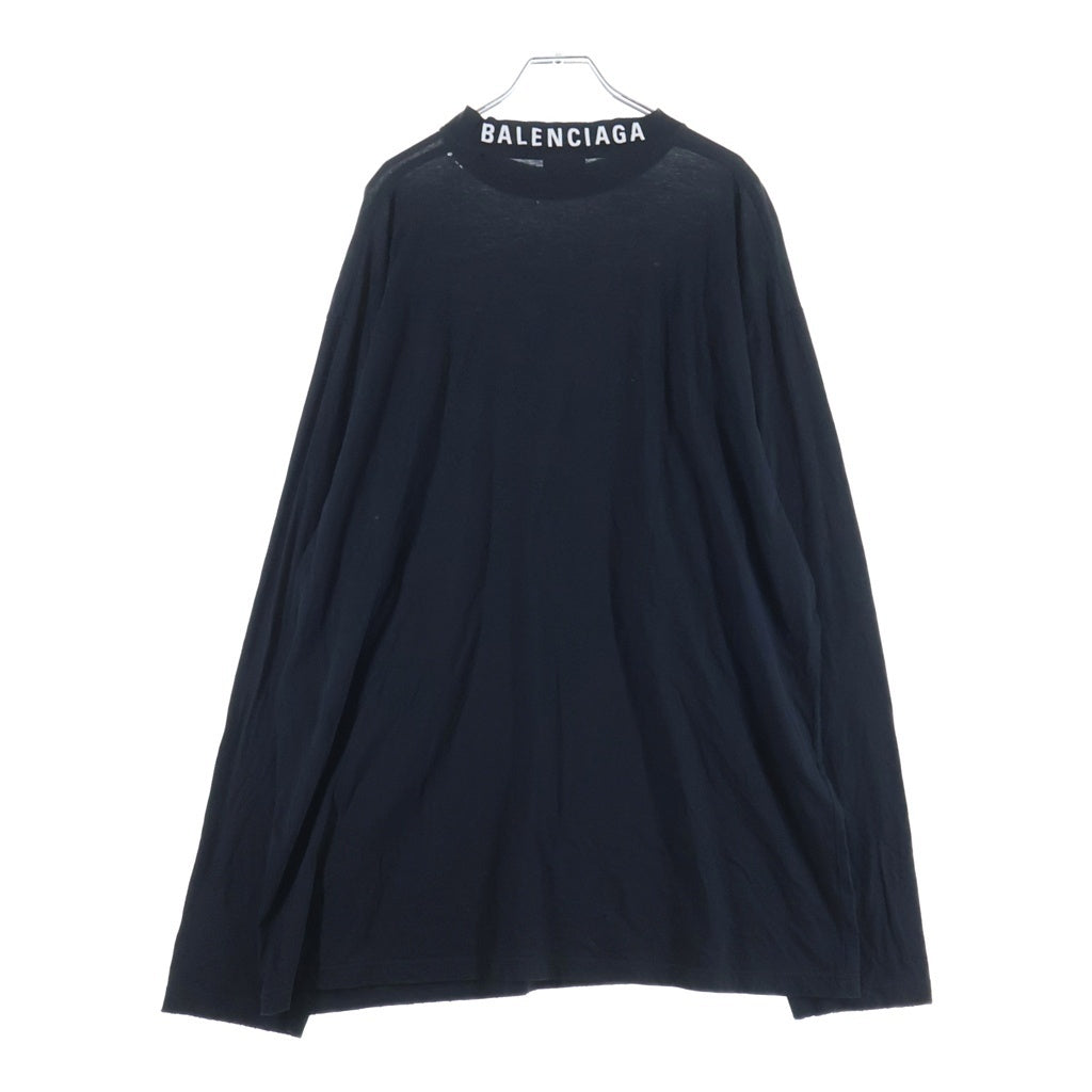 BALENCIAGA(バレンシアガ) ダメージ加工 ネックロゴ刺繍 クルーネック 長袖Tシャツ カットソー ブラック 739783 TOVF4