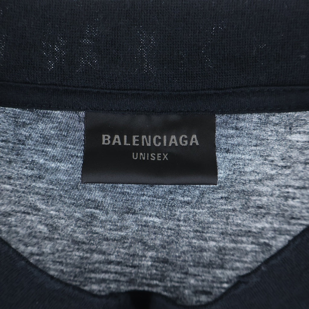 BALENCIAGA(バレンシアガ) ダメージ加工 ネックロゴ刺繍 クルーネック 長袖Tシャツ カットソー ブラック 739783 TOVF4