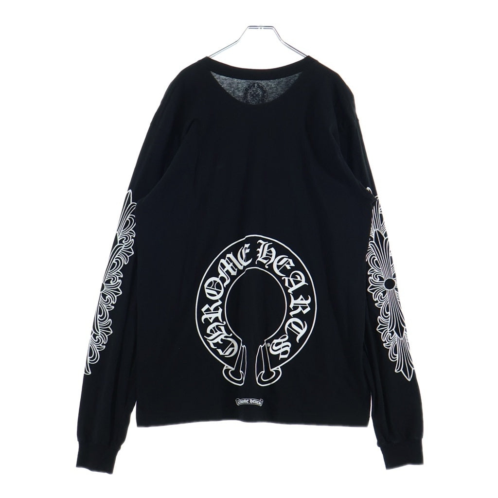 CHROME HEARTS(クロムハーツ) FLRL CRS HORSESHOE LS TEE アームフローラルクロス バックホースシュー クルーネック長袖Tシャツカットソー ブラック