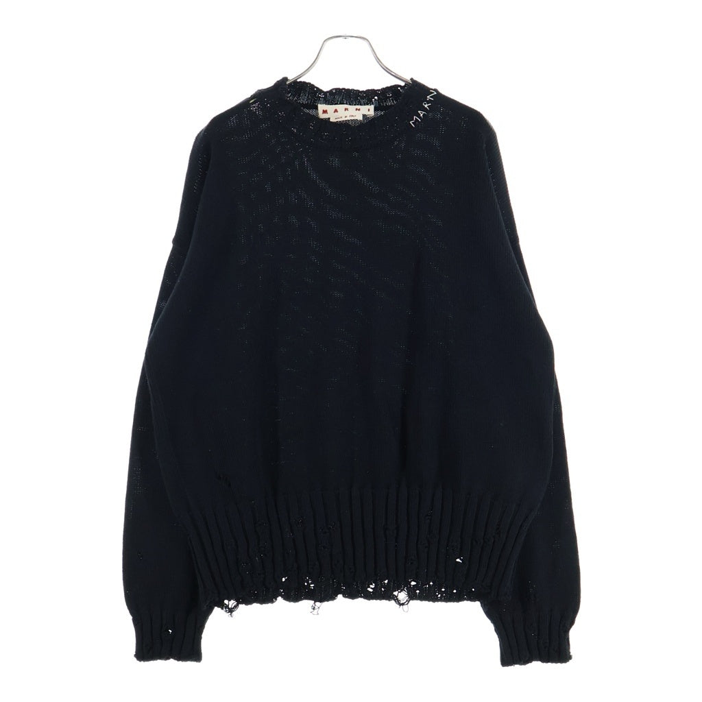 MARNI(マルニ) 26AW コットン ダメージ加工 クルーネック ニット ブラック GCMG0210A0