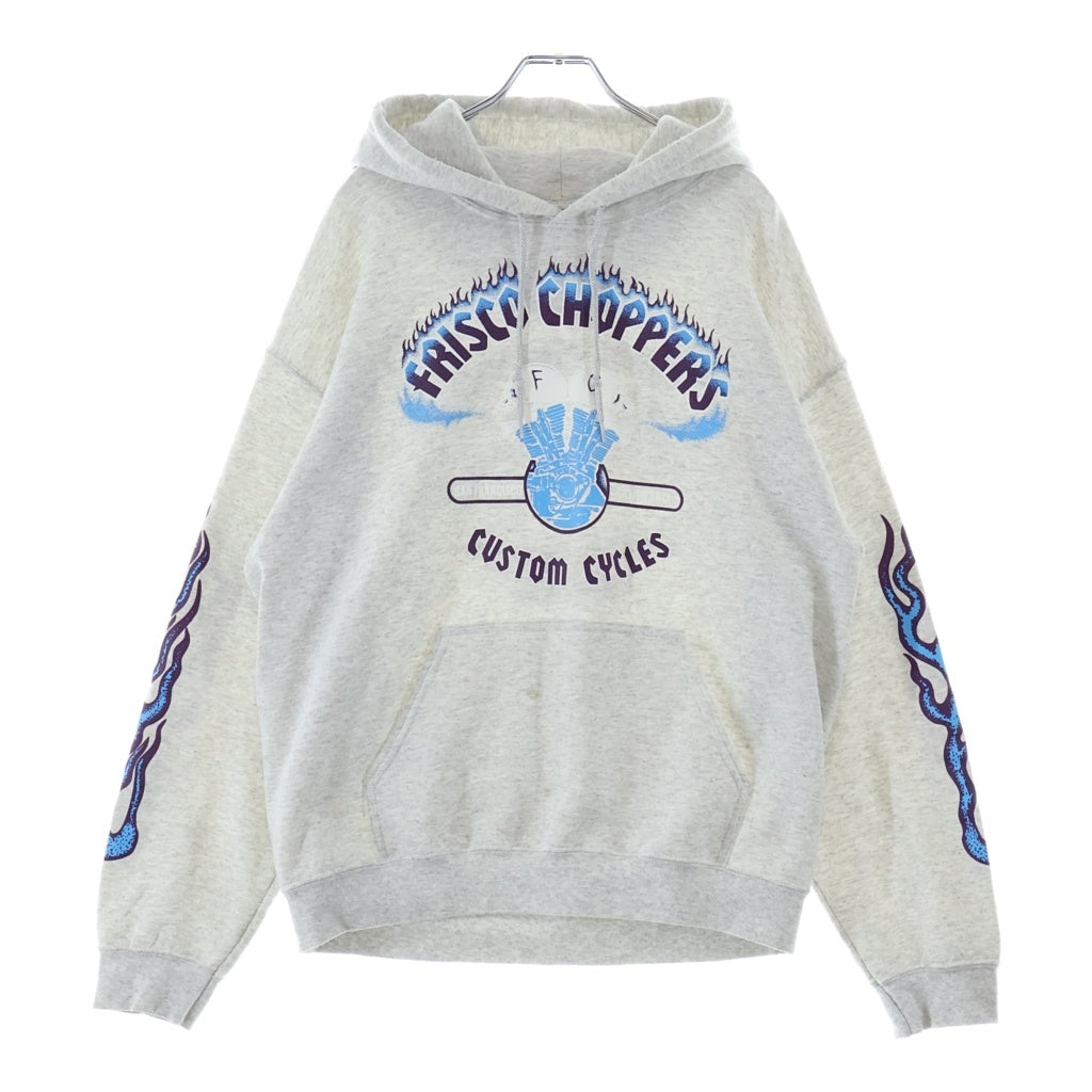 NO BRAND(ノーブランド) FRISCO CHOPPERS(フリスコチョッパーズ) 袖フレイムパターン 両面プリント プルオーバーパーカー フーディー グレー