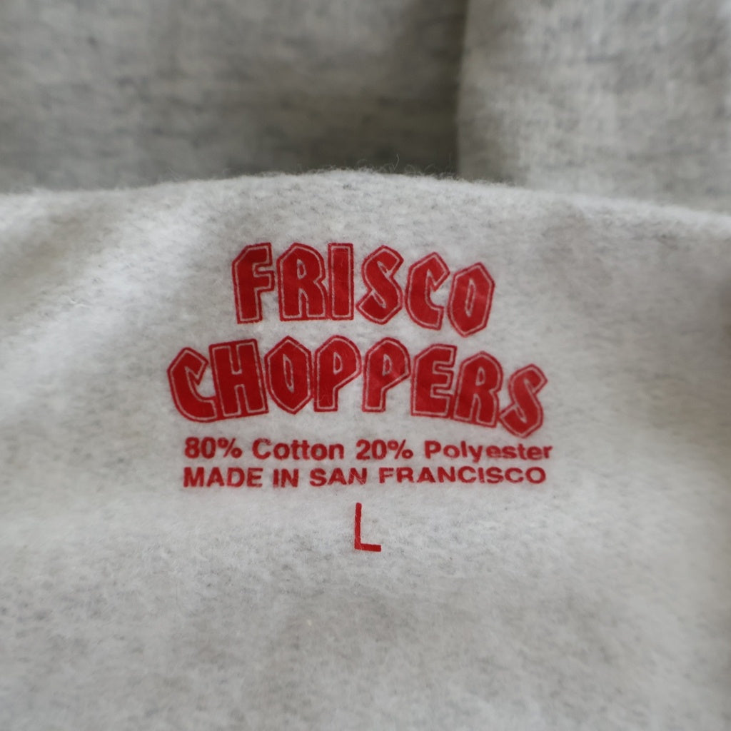 NO BRAND(ノーブランド) FRISCO CHOPPERS(フリスコチョッパーズ) 袖フレイムパターン 両面プリント プルオーバーパーカー フーディー グレー