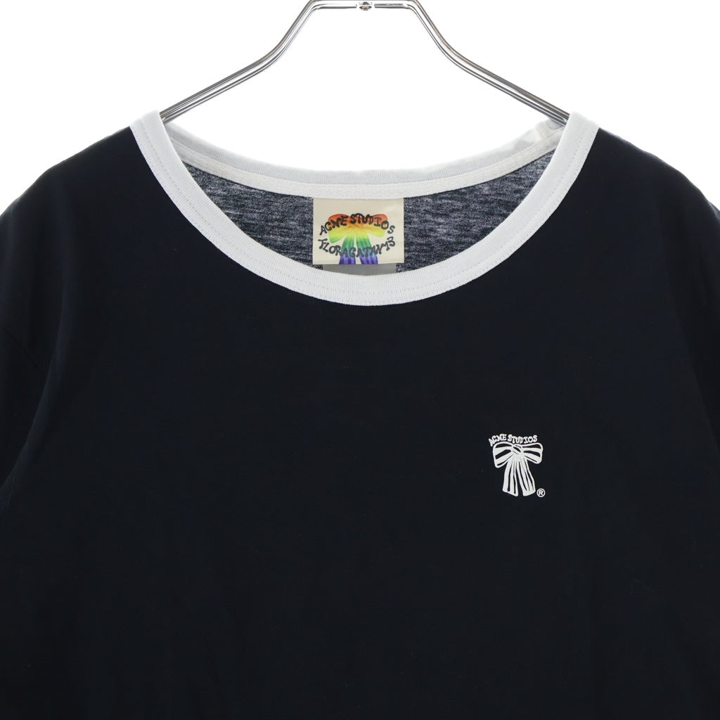 Acne Studios(アクネ ストゥディオズ) フロントロゴプリント レギュラーフィット リンガー 半袖Tシャツ カットソー ホワイト/ブラック
