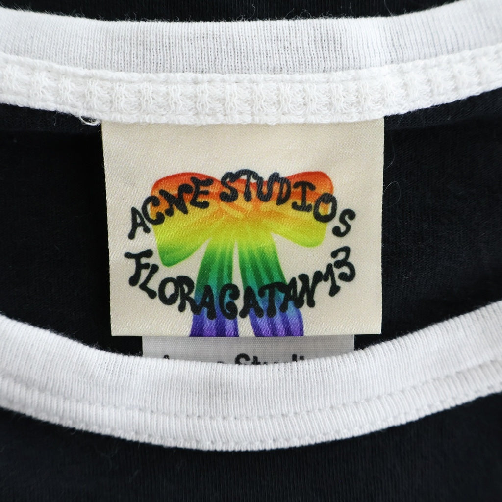 Acne Studios(アクネ ストゥディオズ) フロントロゴプリント レギュラーフィット リンガー 半袖Tシャツ カットソー ホワイト/ブラック