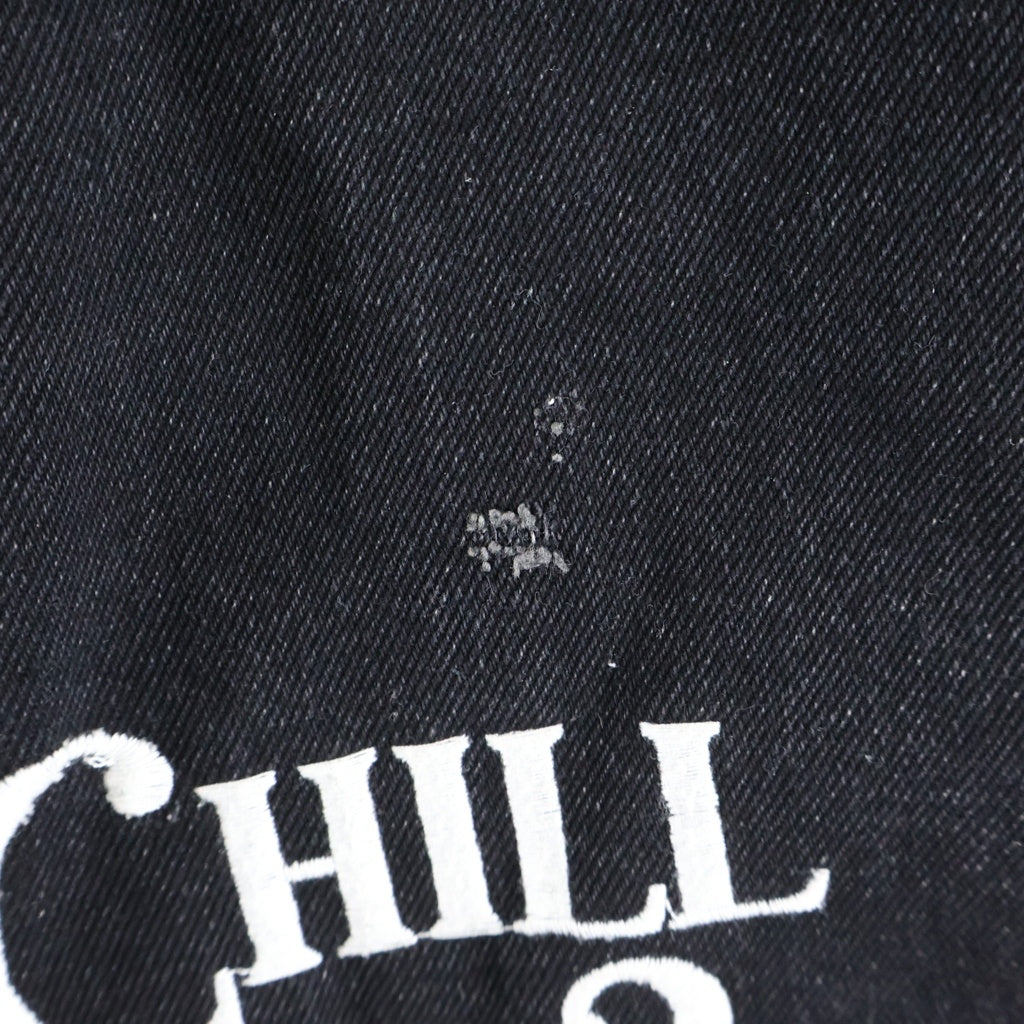 NO BRAND(ノーブランド) Chillin(チルイン) LIVE 2 CHILL ロゴ刺繍 ダブルニー デニムショーツ ハーフパンツ ブラック